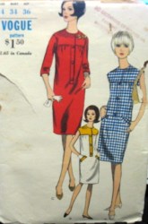 6784 SLIM YOKE SHIFT DRESS SLVS OR NOT 60S PATTERN 14 34''